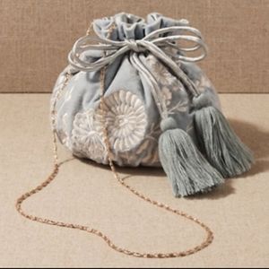 BHLDN Blue Velvet Embroidered Sack Bag | Aesha Velvet Bag | Bridal Wedding